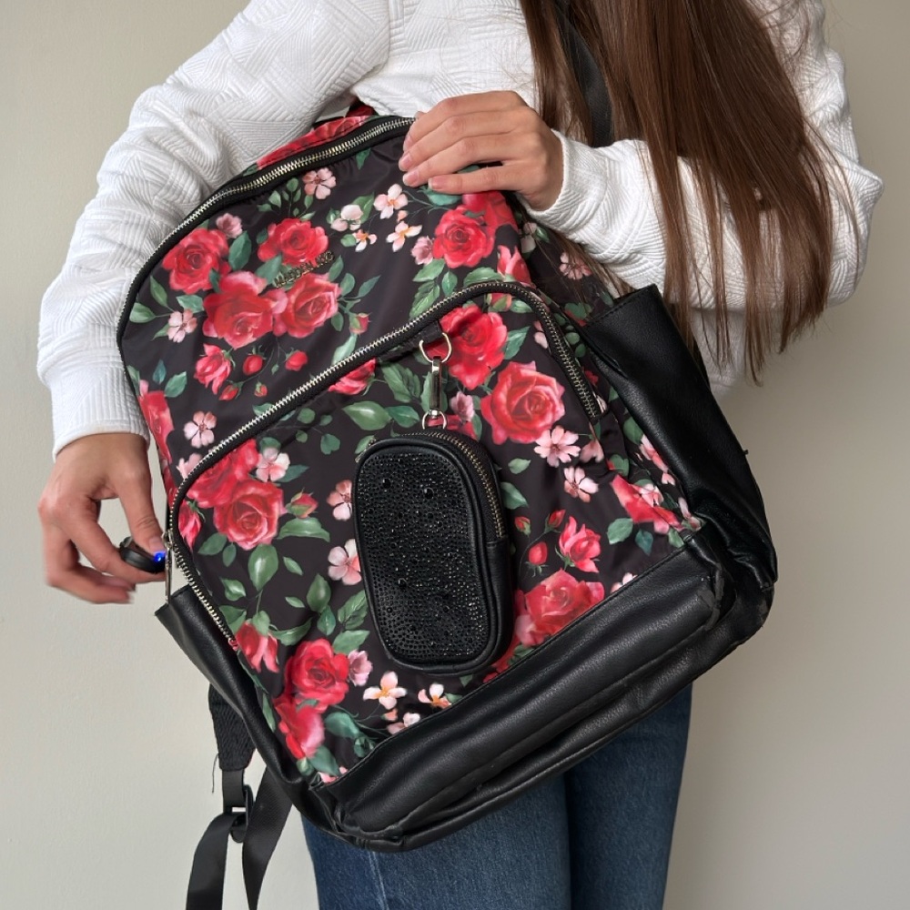 Floral Black and Red Backpack